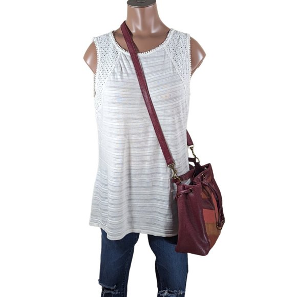 Chevron Faux Leather Convertible Cross Body Slouchy Hobo Shoulder Bag - Picture 3 of 15